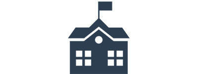 Grafik eines Schulgebäudes mit einem Fahnenmast auf dem Dach.